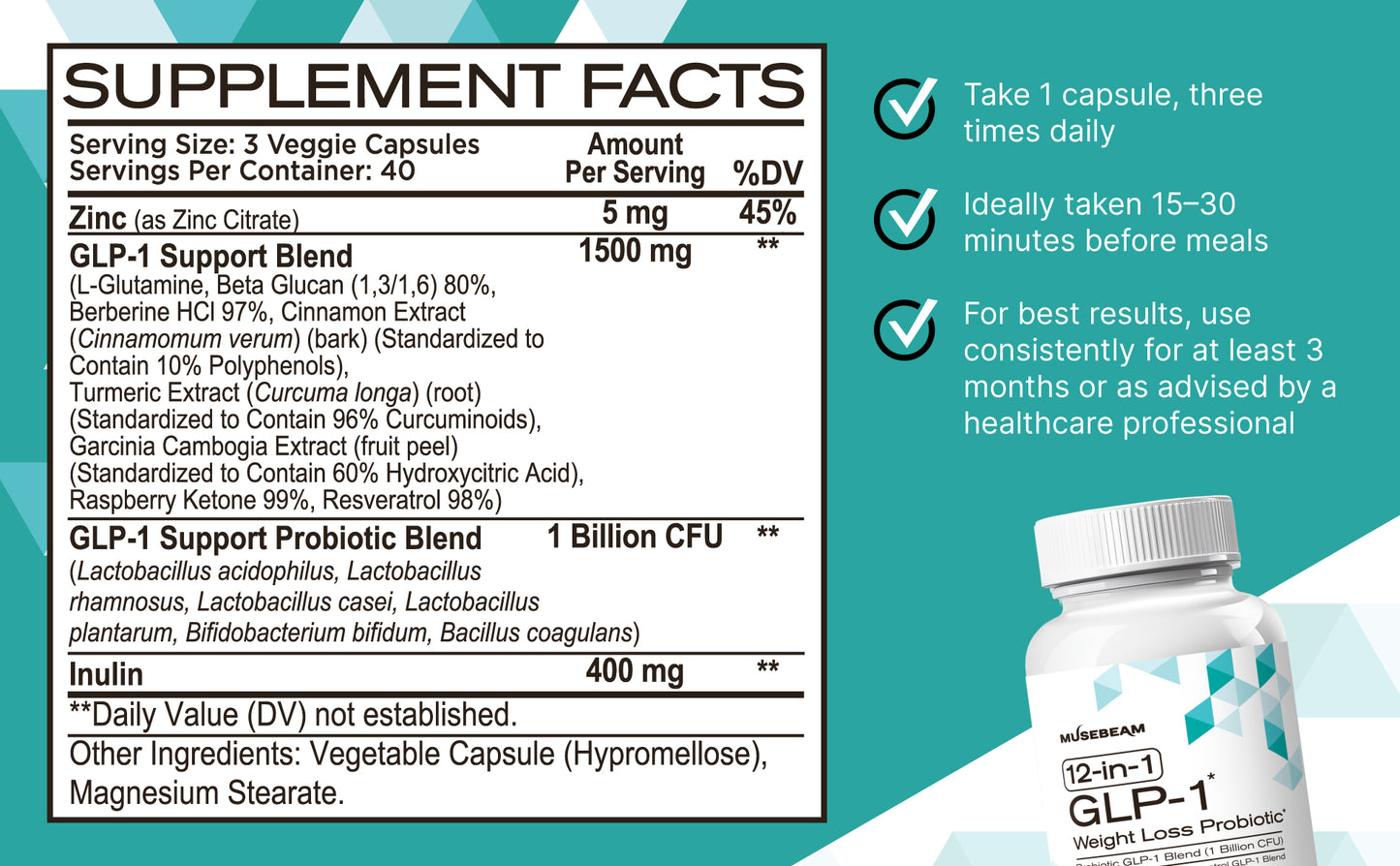 MuseBeam GLP-1 Probiotic Weight Loss Support Supplement
