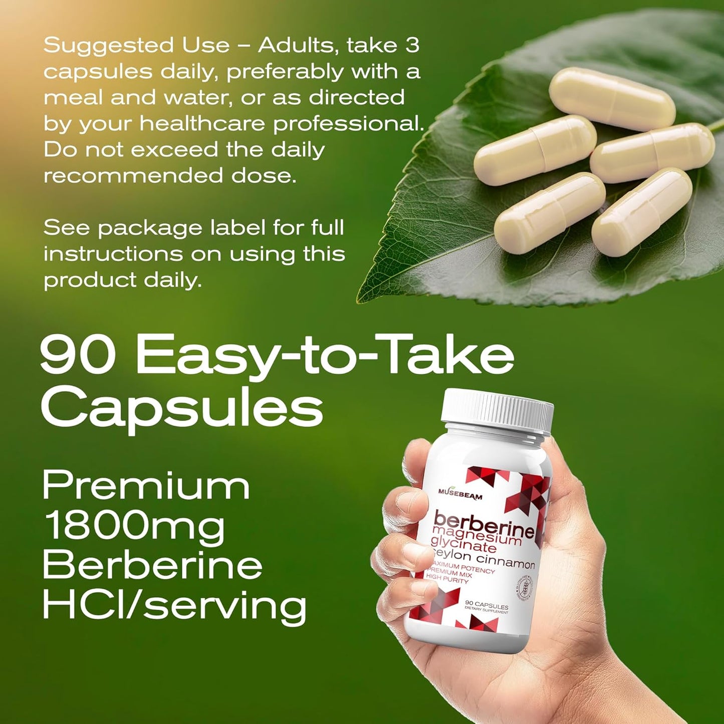 MuseBeam Berberine HCL Magnesium Glycinate Supplement