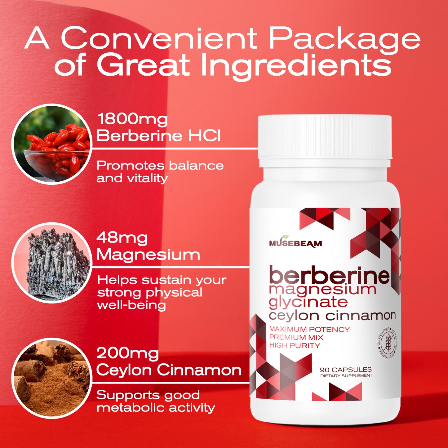 MuseBeam Berberine HCL Magnesium Glycinate Supplement