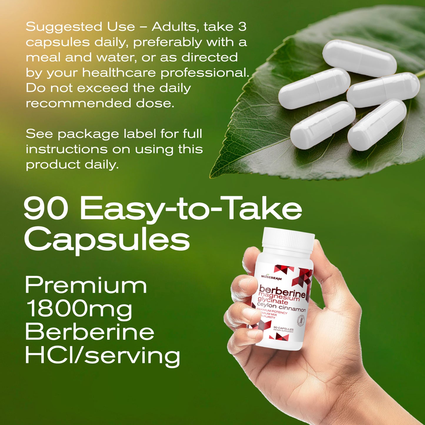 MuseBeam Berberine HCL Magnesium Glycinate Supplement