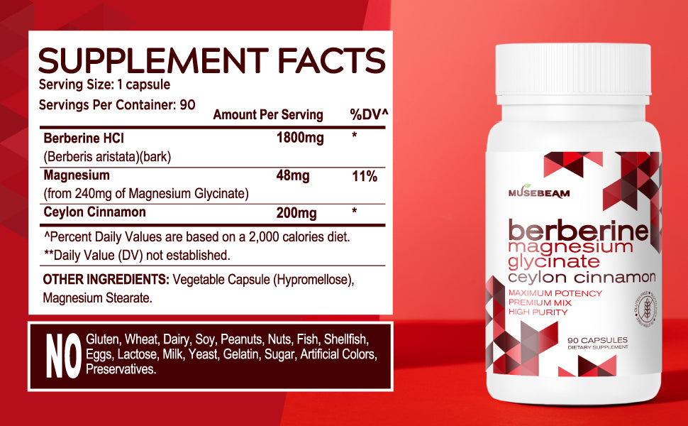 MuseBeam Berberine HCL Magnesium Glycinate Supplement