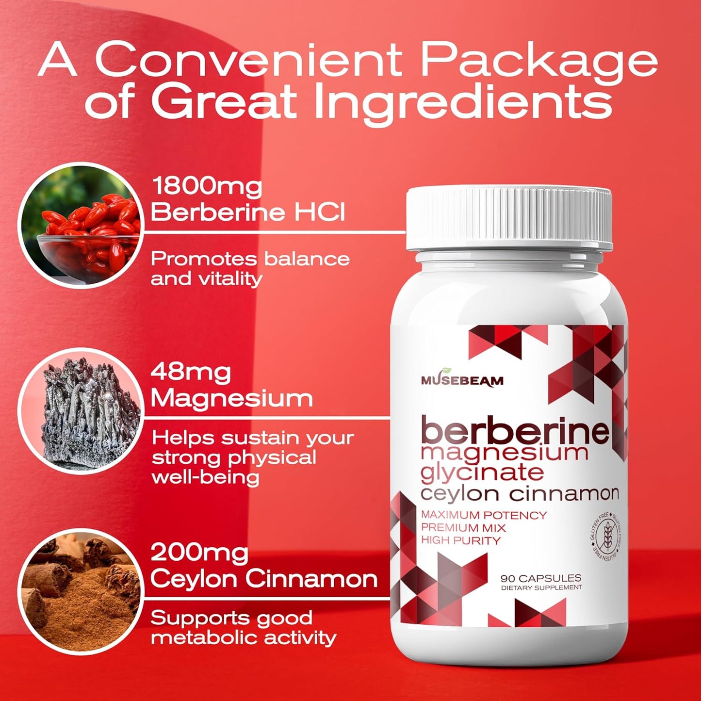 MuseBeam Berberine HCL Magnesium Glycinate Supplement