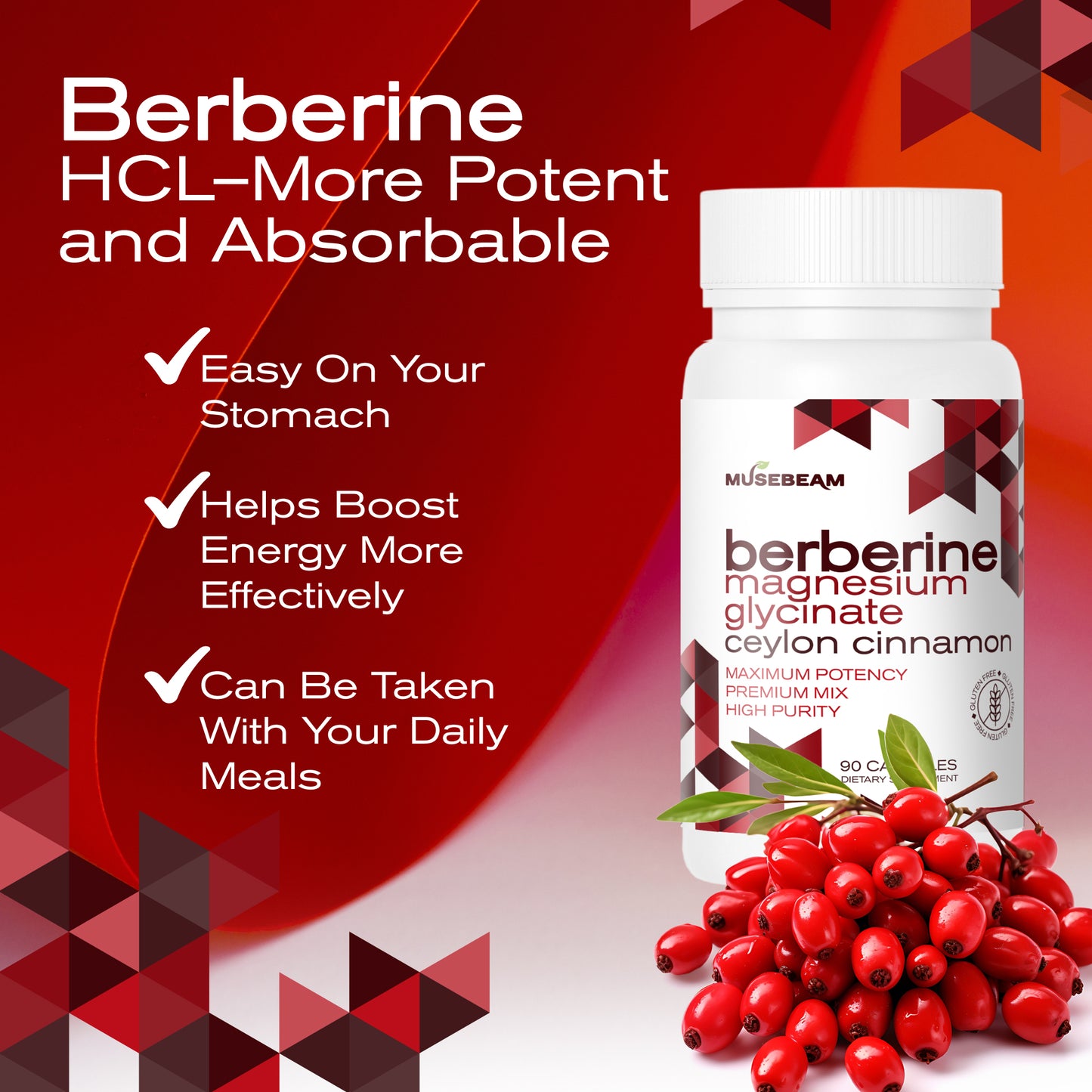 MuseBeam Berberine HCL Magnesium Glycinate Supplement