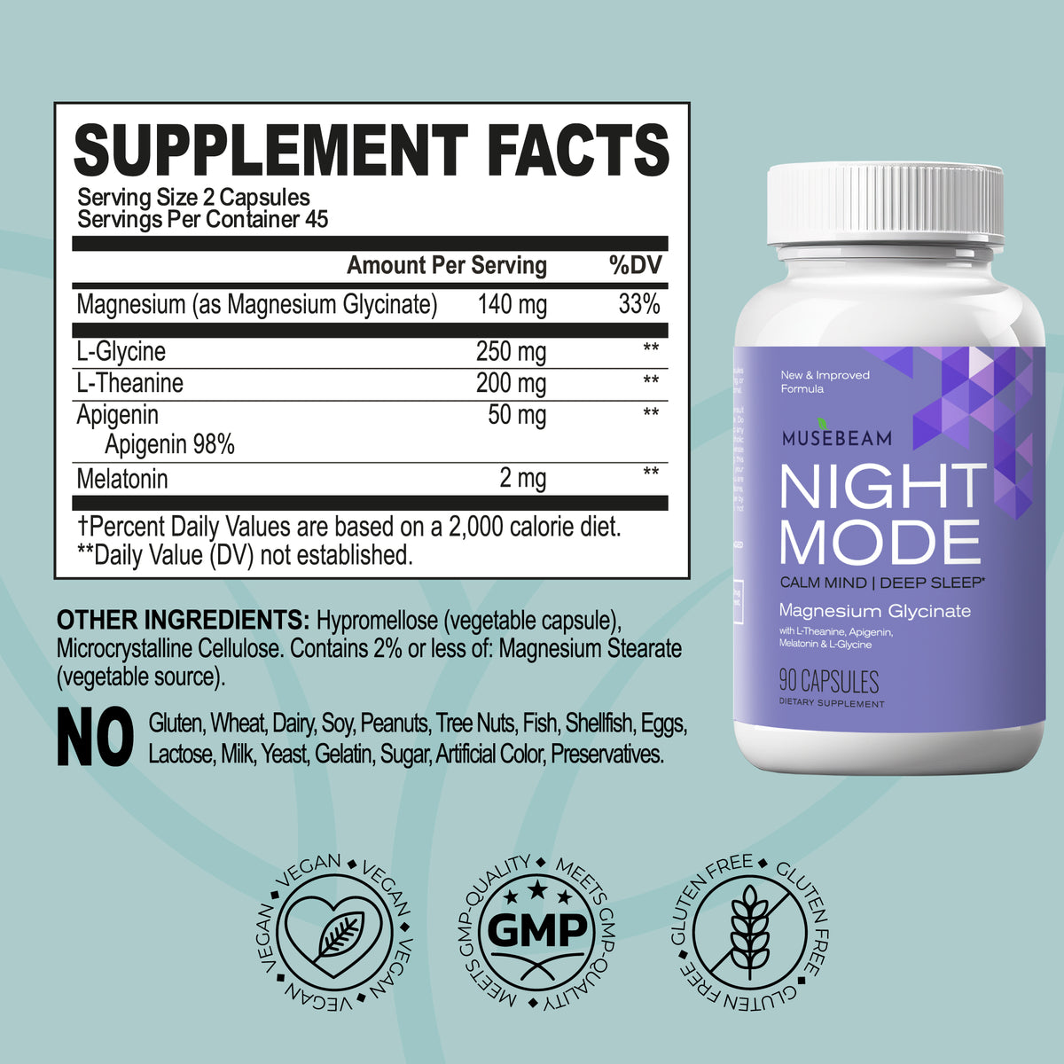 MuseBeam Magnesium Glycinate 275mg Melatonin