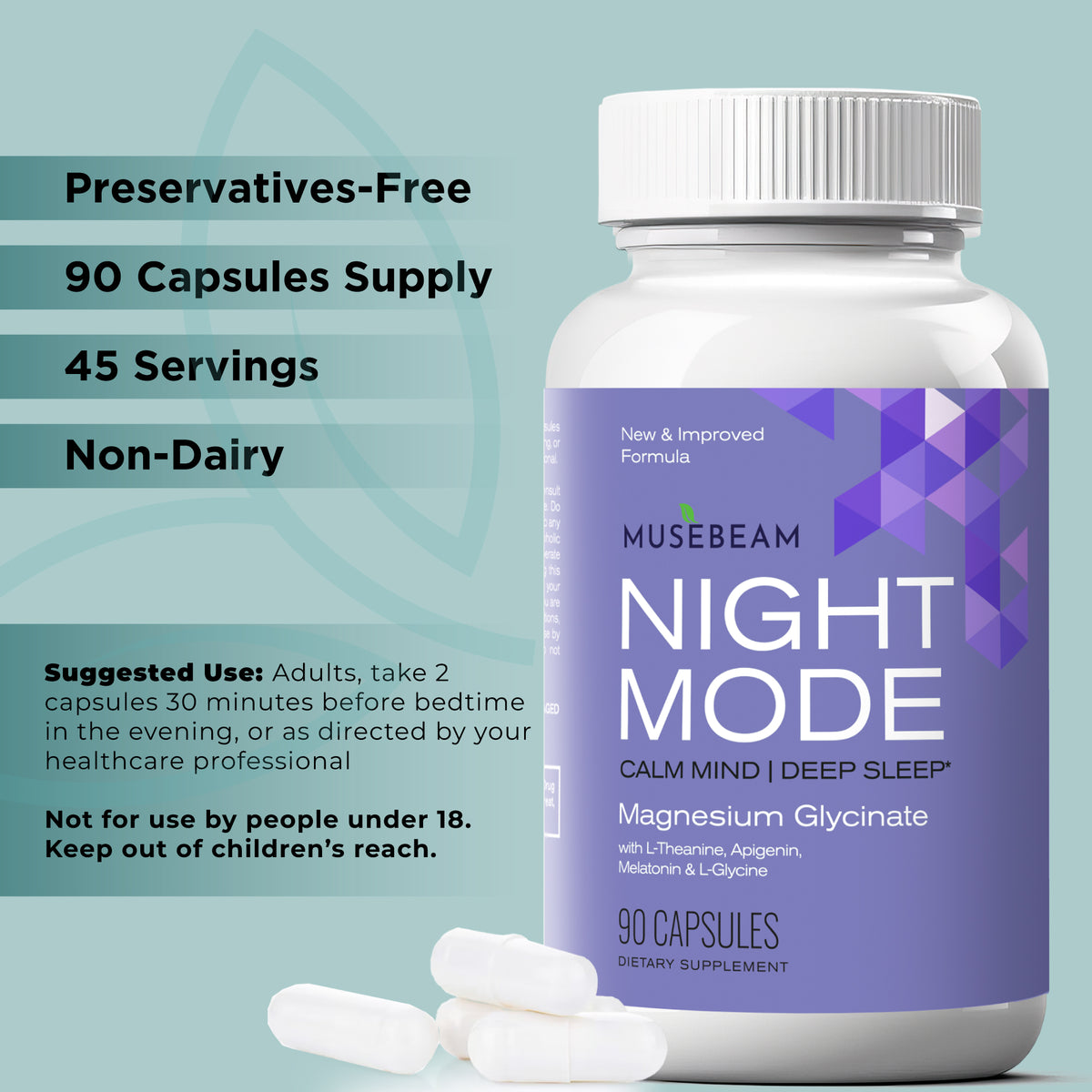MuseBeam Magnesium Glycinate 275mg Melatonin